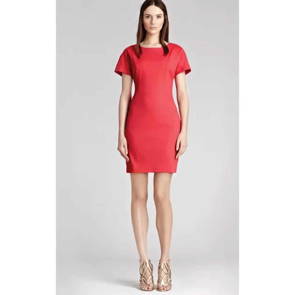 Reiss Beya Bodycon Dress Coral V Back Sheath Midi Size US 12 UK 16
